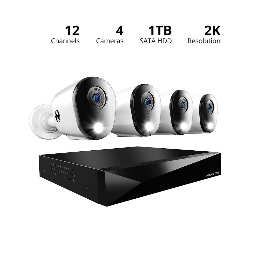 Night Owl CL-FT4D1-84L 2-Way Audio 12 Channel 4 Camera 2K DVR Security System with 1TB Hard Drive