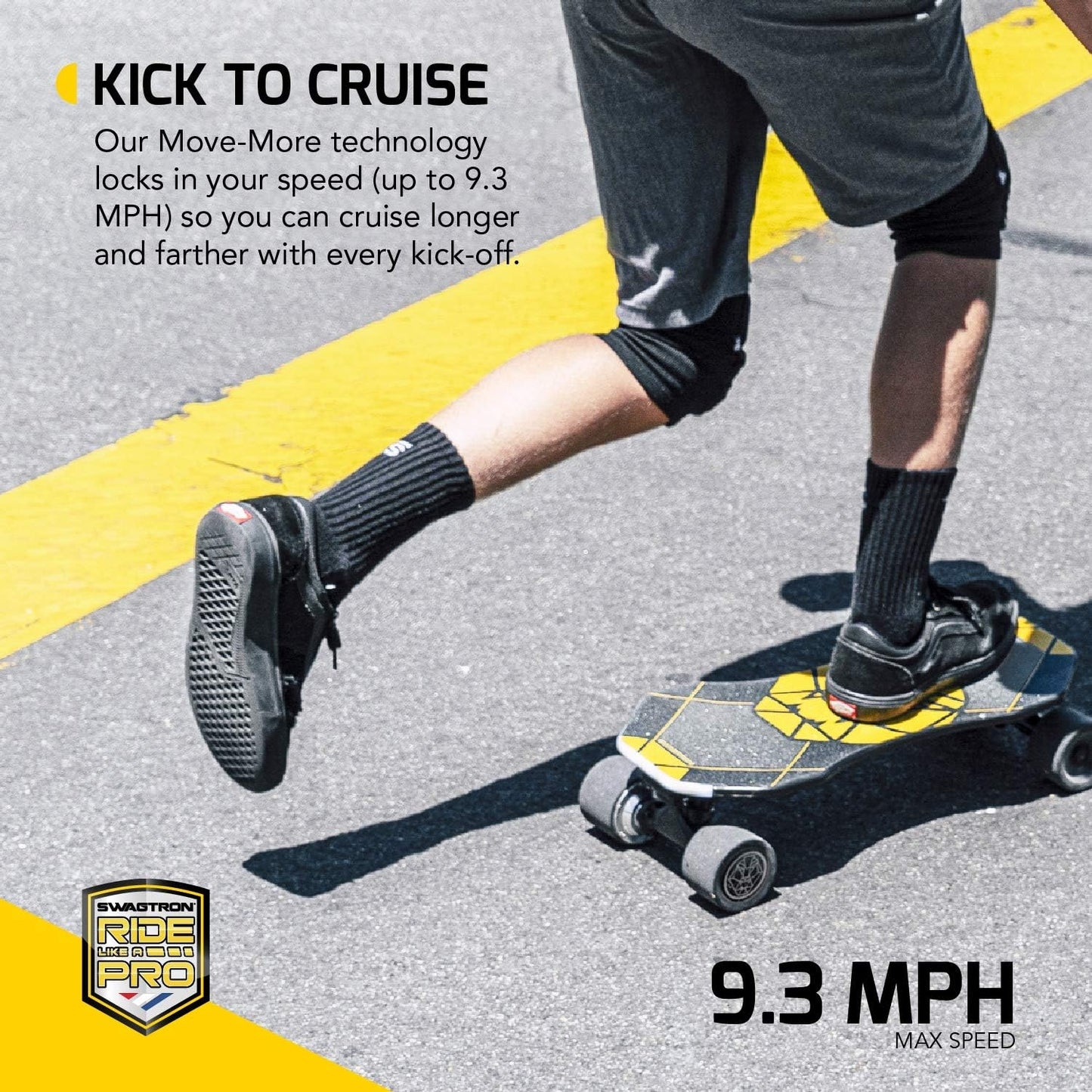 SwagTron Swagskate Ng-3 Electric Skateboard for Kids - Black/Yellow 63866-2, Max. Load: 150 lb (68 kg), Lightweight and Extra Portable, Motor: 100W