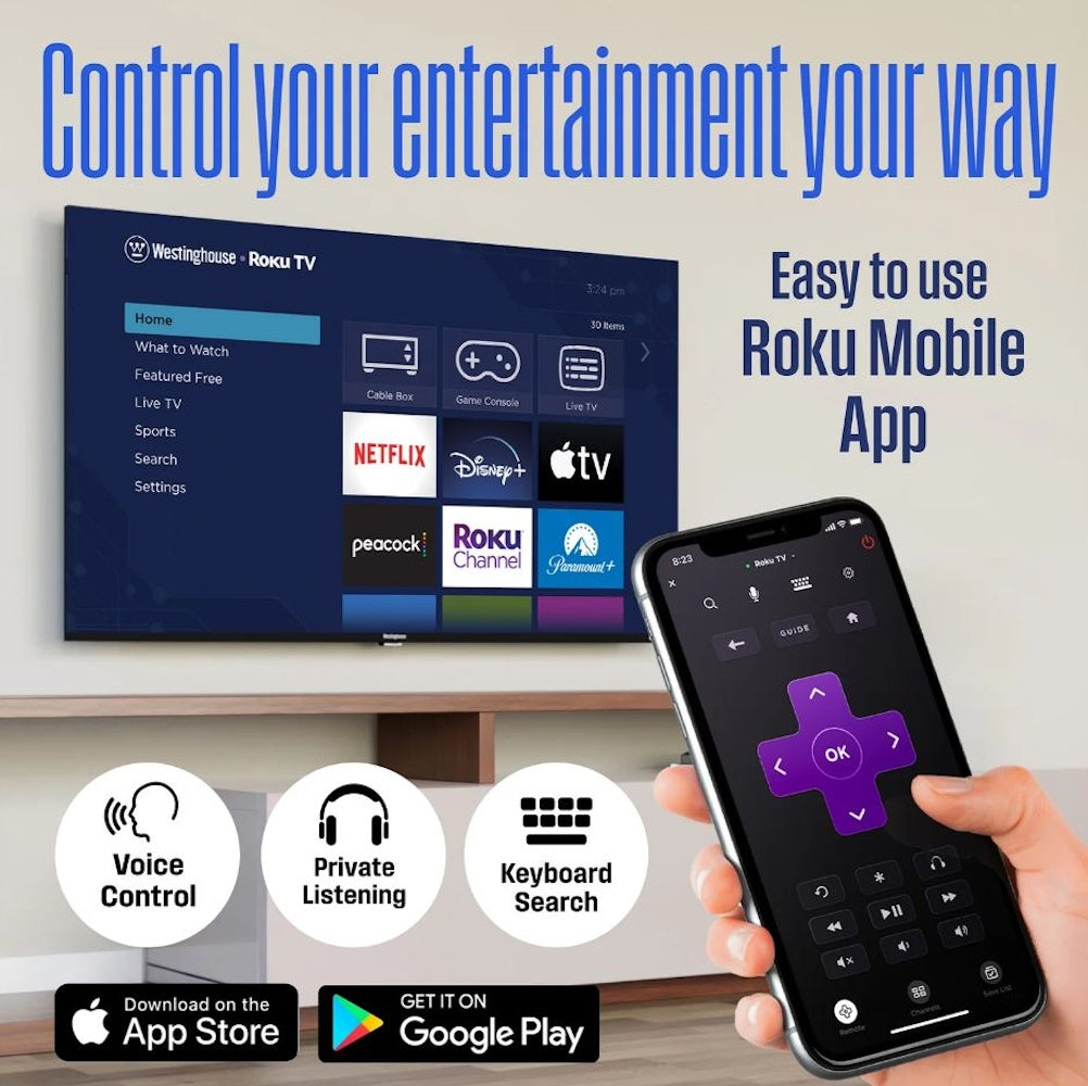 Westinghouse 43″ 60Hz 1080p Edgeless Bezel Full HD HDR10, HLG Roku TV WR43EX2100