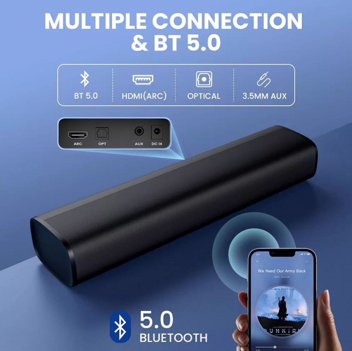 MOVSSOU Bluetooth Sound Bar Small Surround Sound 17"