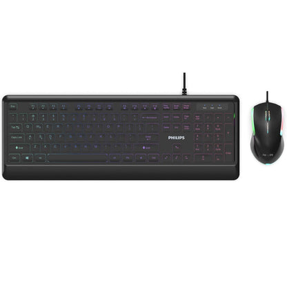 PHILIPS Elegant USB Keyboard and Mouse Combo | Low-Profile Full-Sized Keyboard, 3-Button Mouse w/RGB Light FX SPT8294