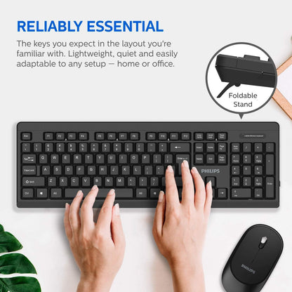 Philips SPT6324 Wireless Keyboard and Mouse Combo | Ambidextrous, Low-Profile | Adjustable DPI Mouse, Full-Sized Keyboard