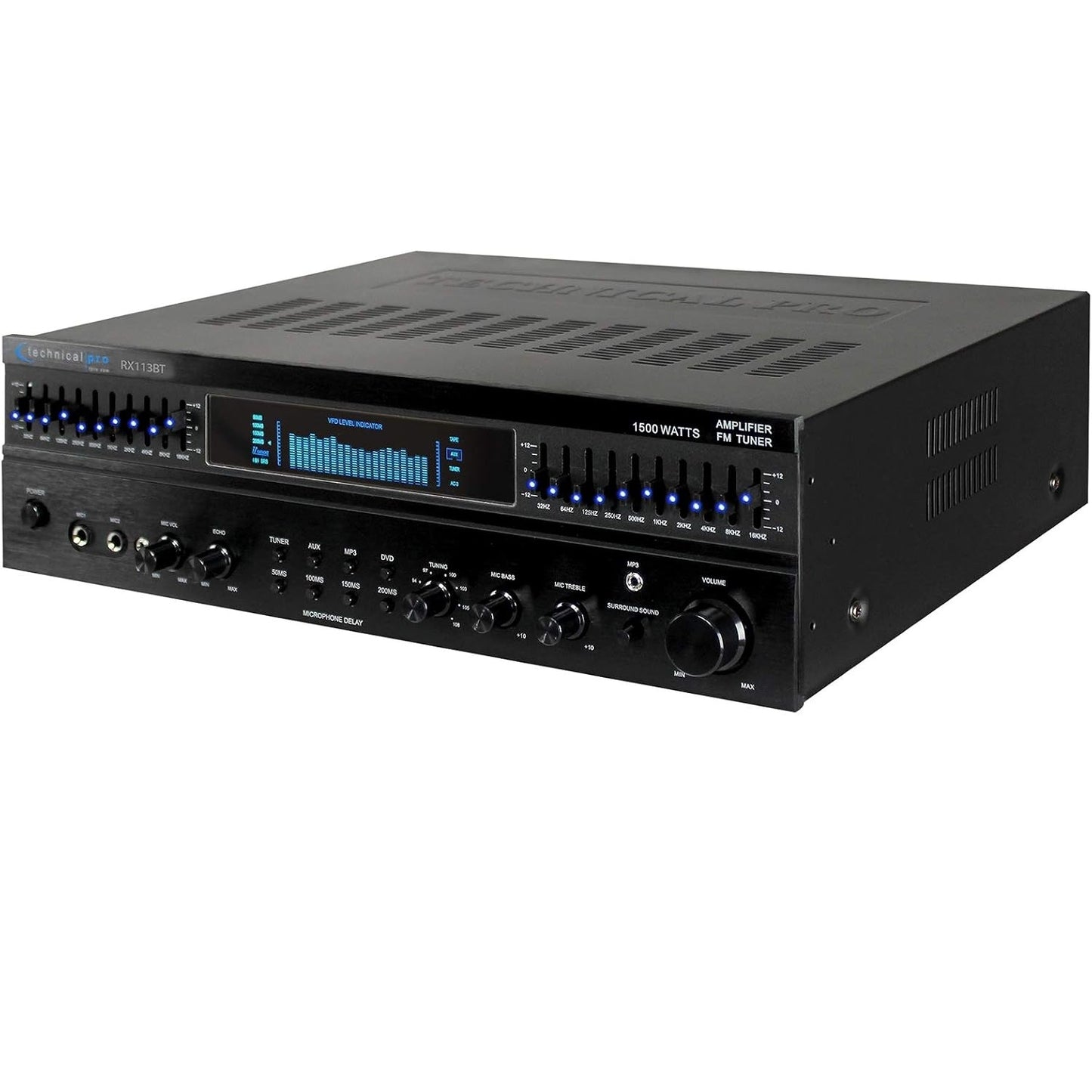 Technical Pro RX113BT 1500w Bluetooth Home Receiver Amplifier Amp w/ 10 Band EQ