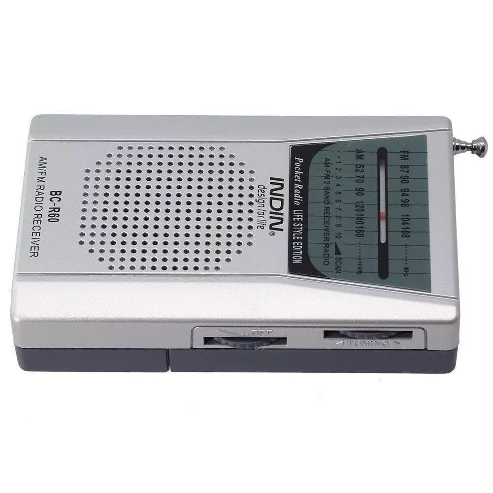 INDIN BC-R60 Portable AM/FM Radio, Manual Tune, Pocket Size, Built-In Speaker, 3.5mm Earphone Jack