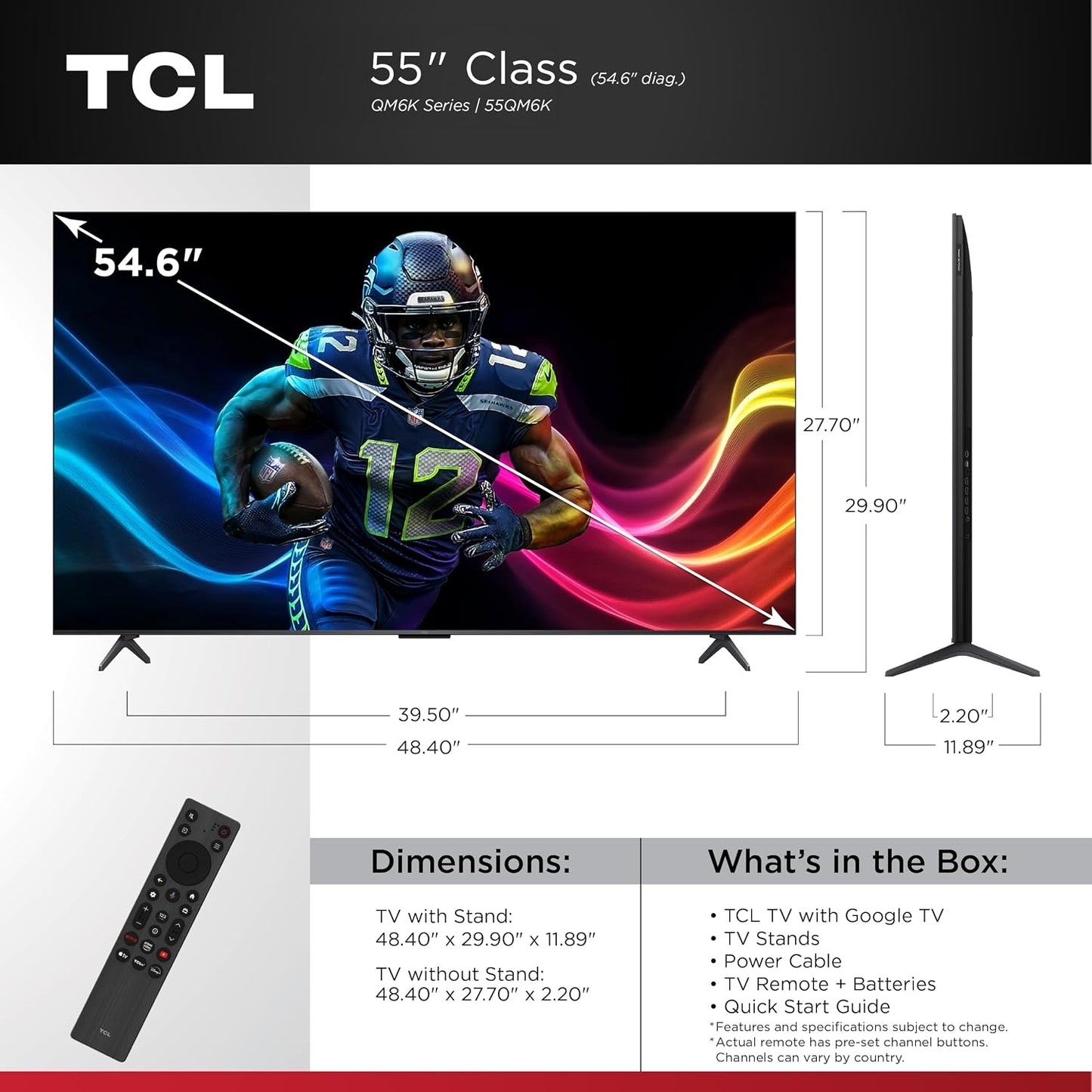 TCL - 55" QM6K Series 4K UHD HDR QD Mini LED Smart TV with Google TV (2025) 55QM6K