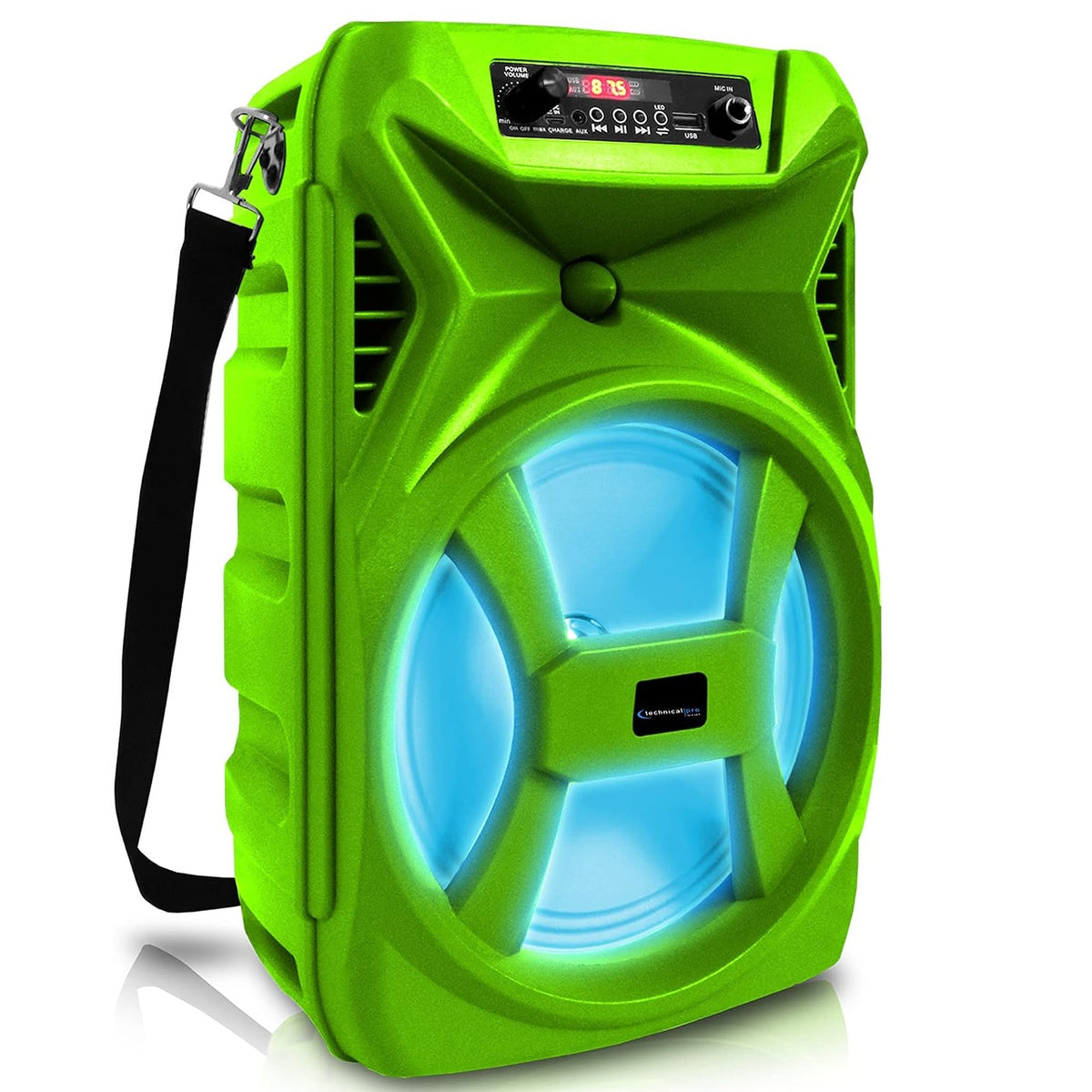 Technical Pro SPARK8GNEON Rechargeable 8" Bluetooth LED Speaker with USB Card Inputs