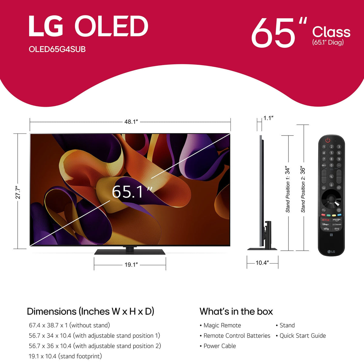 LG - 65" Class G4 Series OLED evo 4K UHD Smart webOS TV OLED65G4SUB