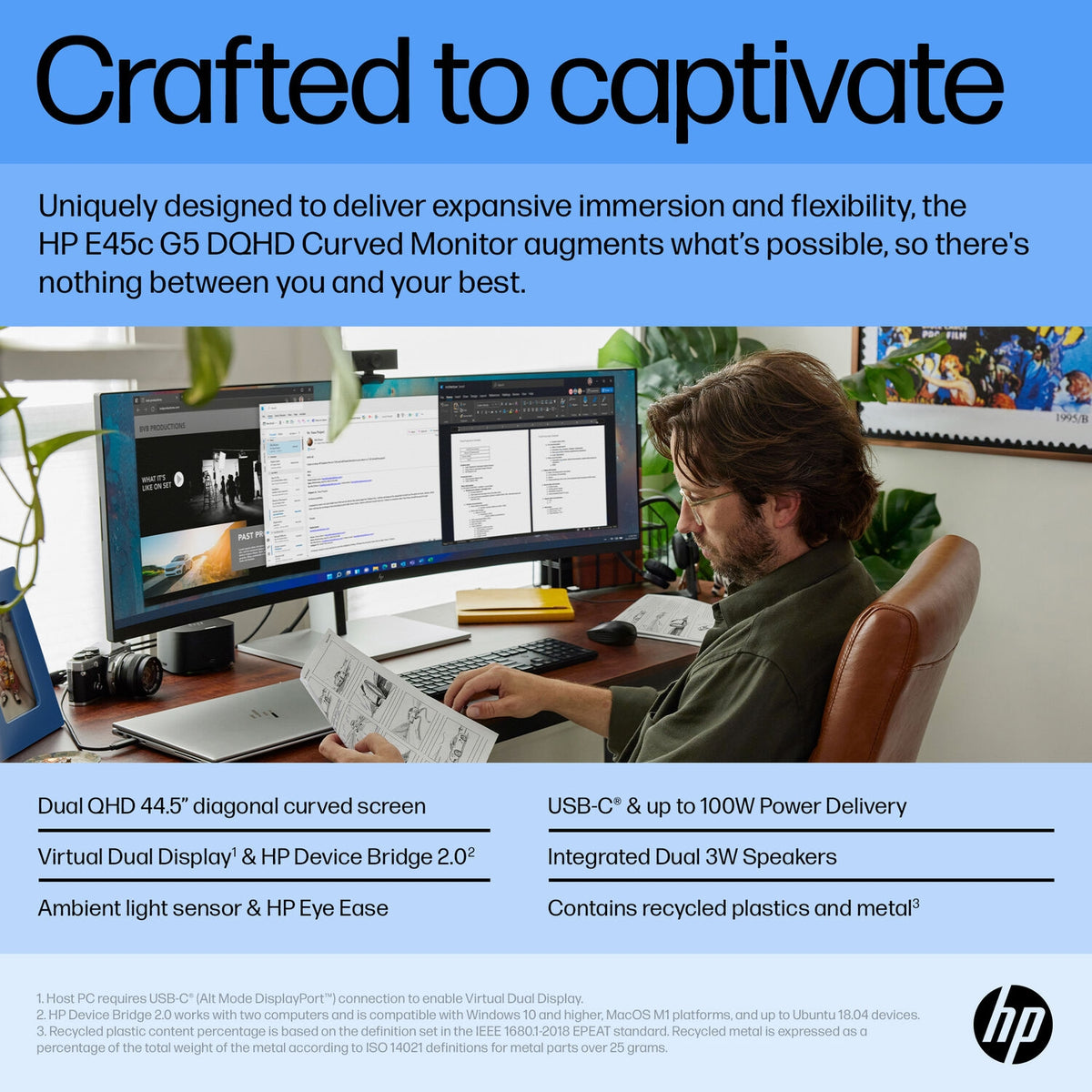 HP E45c G5 DQHD 44.5" 1440p 165 Hz 3ms Curved Monitor 6N4C1AAR