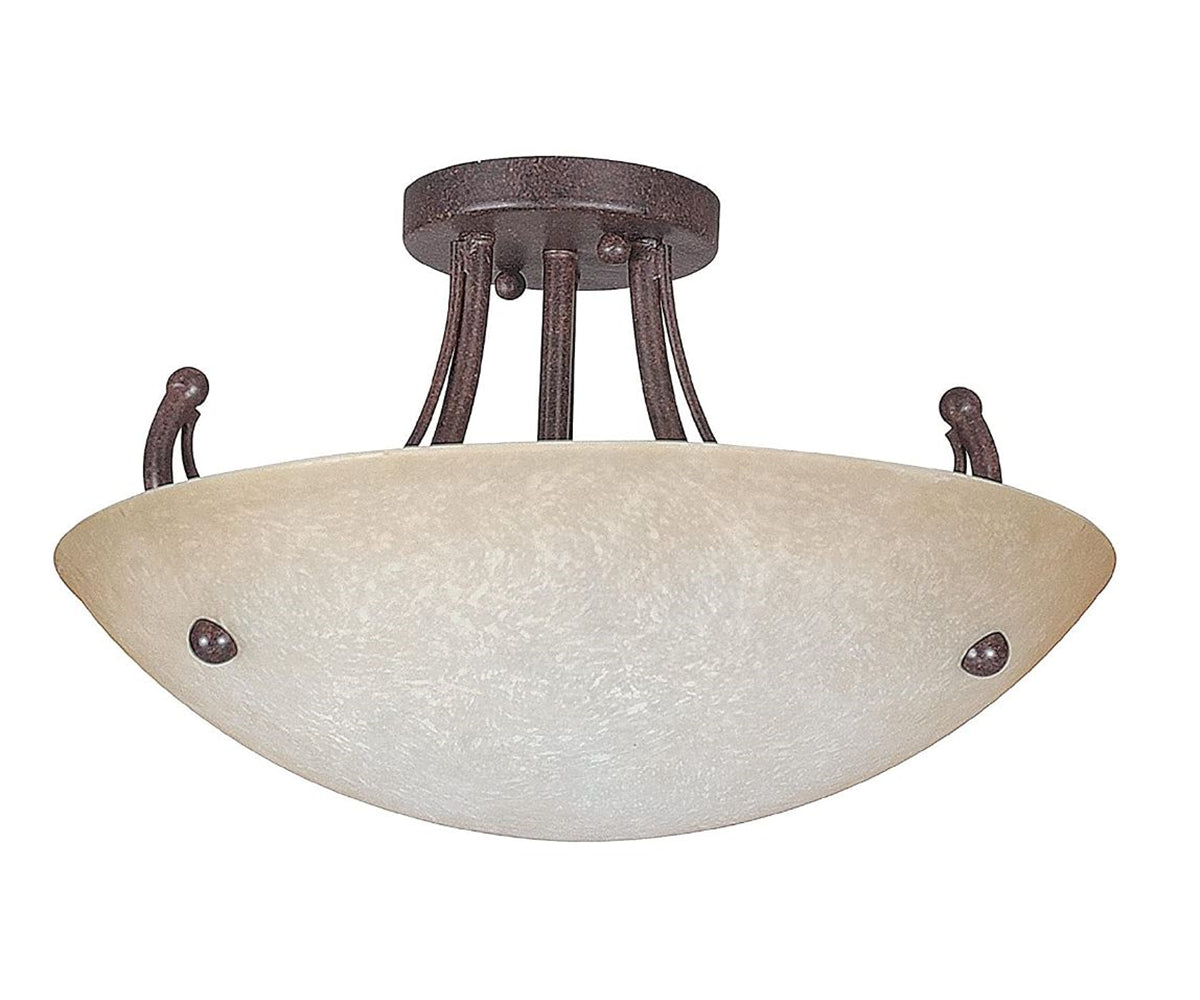 Sunset Lighting 16" 3-Light Semi Flush Mount Alpine Glass, Rubbed Bronze Finish F2473-62