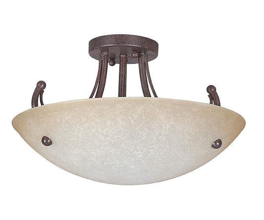 Sunset Lighting 16" 3-Light Semi Flush Mount Alpine Glass, Rubbed Bronze Finish F2473-62