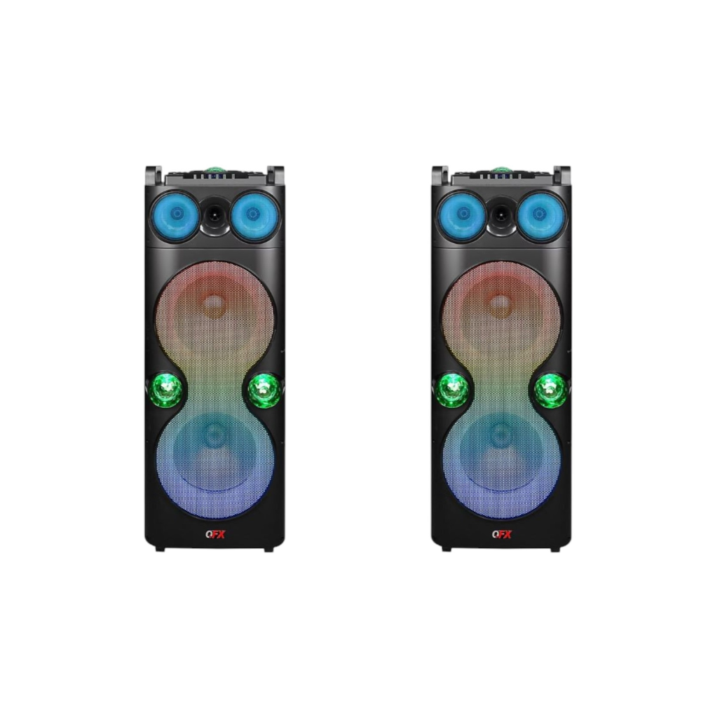 QFX PBX-1260 Dual 12" Party Speaker w/ Rechargeable Battery & LED Lights