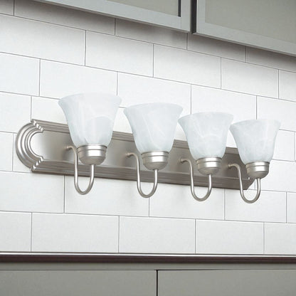 Sunset Lighting F3564-53 Four Light Bath Vanity, Satin Nickel Finish with Faux Alabaster Glass