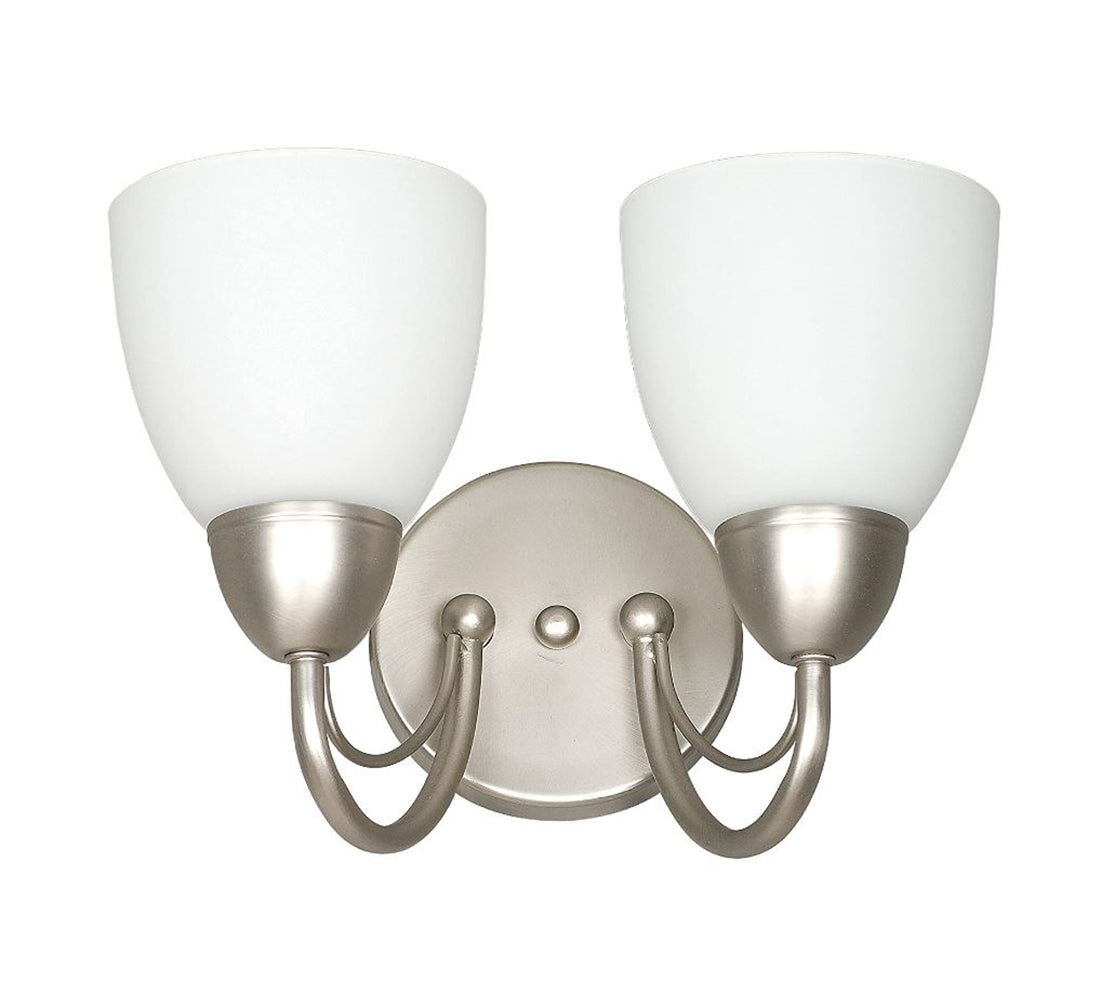 Sunset Lighting Wall Sconce 12" 2-Light Opal Glass, Satin Nickel Finish F2472-53