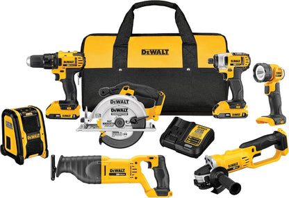 DEWALT 20V MAX Cordless 7 Tool Combo Kit with (2) 20V 2.0Ah Batteries and Charger
