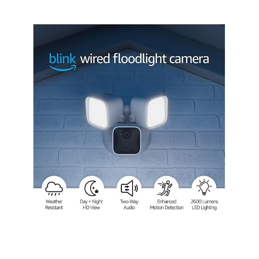 Blink Wired Floodlight Camera with Mini 2 Camera, Weather Resistant 13' Power Adapter and Yard Sign
