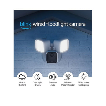 Blink Wired Floodlight Camera with Mini 2 Camera, Weather Resistant 13' Power Adapter and Yard Sign