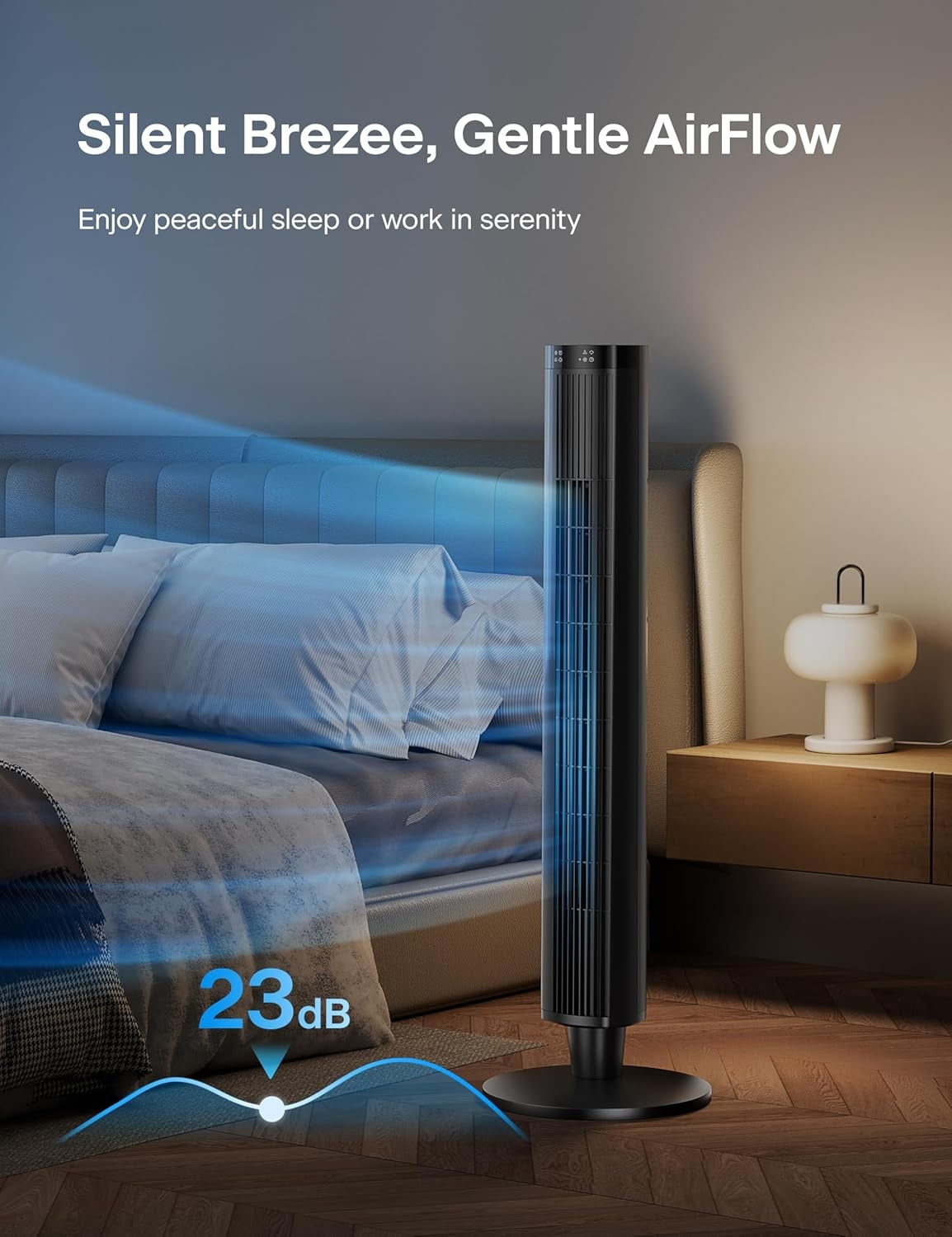 PELONIS 42-Inch  6 Speeds, 4 Modes Tower Fan for Bedroom – 26ft/s, 90° Oscillating Tower Fan with Remote Control PFZ42R0APK