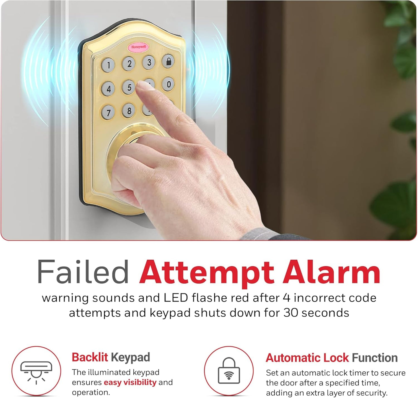 Honeywell Safes & Door Locks Keyless Entry Door Lock with Smart Electronic Keypad Deadbolt 8712009