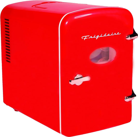 Frigidaire Portable Retro 6-Can/4L Mini Fridge Red EFMIS129-RED, Includes 110V home power cord & 12V DC car adapter