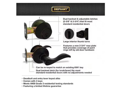 Defiant Naples Aged Bronze Combo Pack with Single Cylinder Deadbolt, ANSI Grade 3 (Good), Steel, for Residential