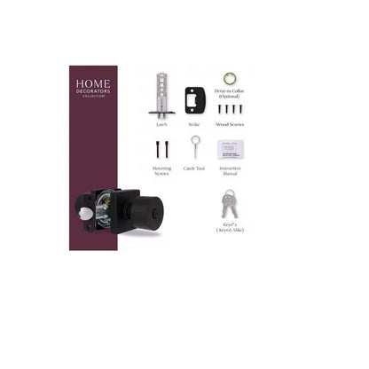 Ridgeway Matte Black Keyed Entry Door Knob with Square Rose Featuring Dual Keyway