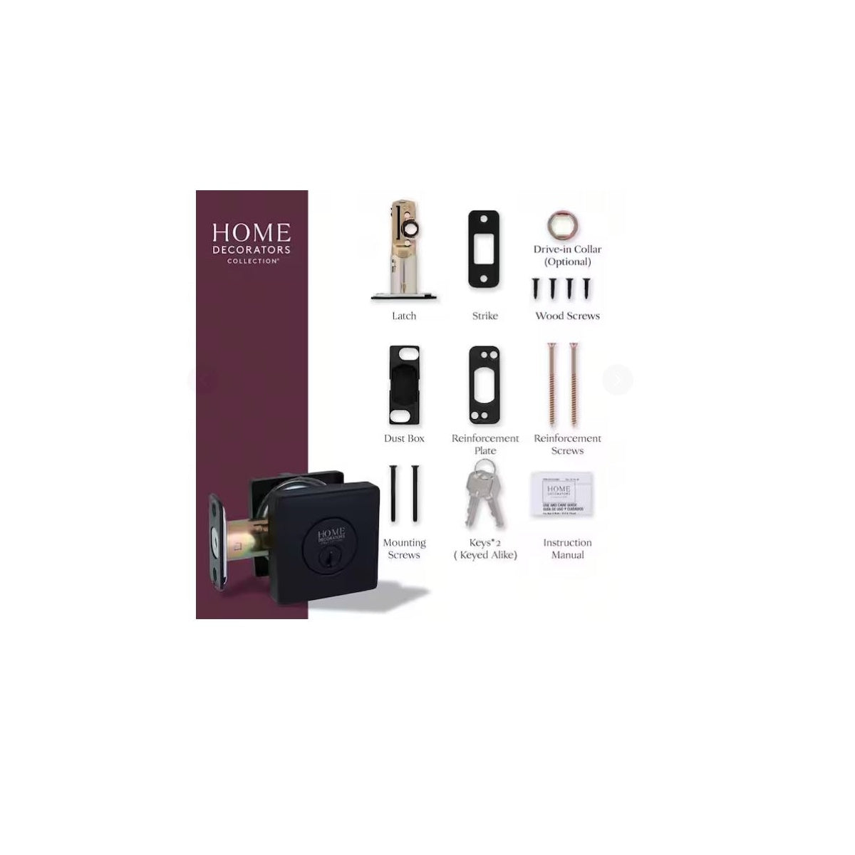 Square Matte Black Single Cylinder Deadbolt Featuring Dual Keyway DD2X91PXJ