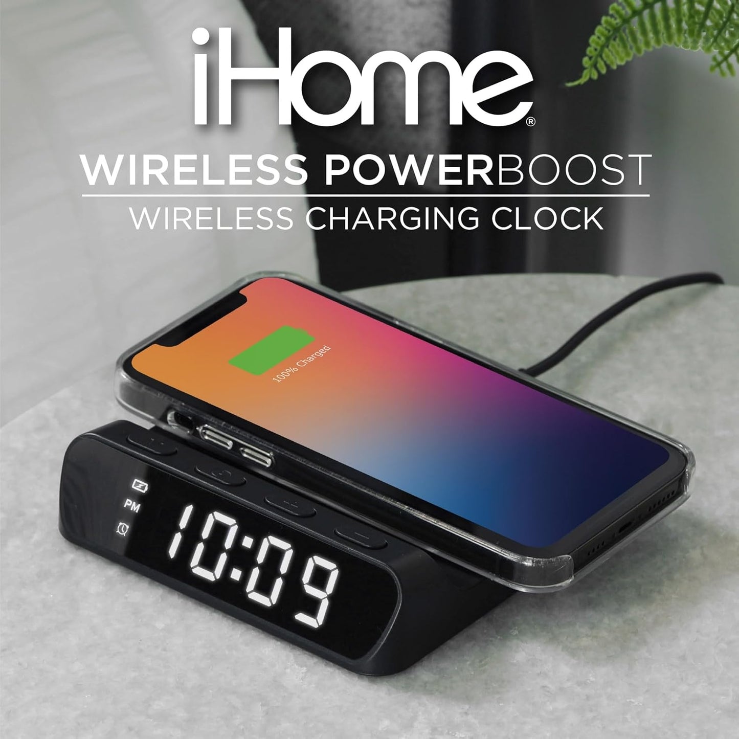 iHome Wireless Digital Alarm Clock with Charging Pad 15W Black iW14B