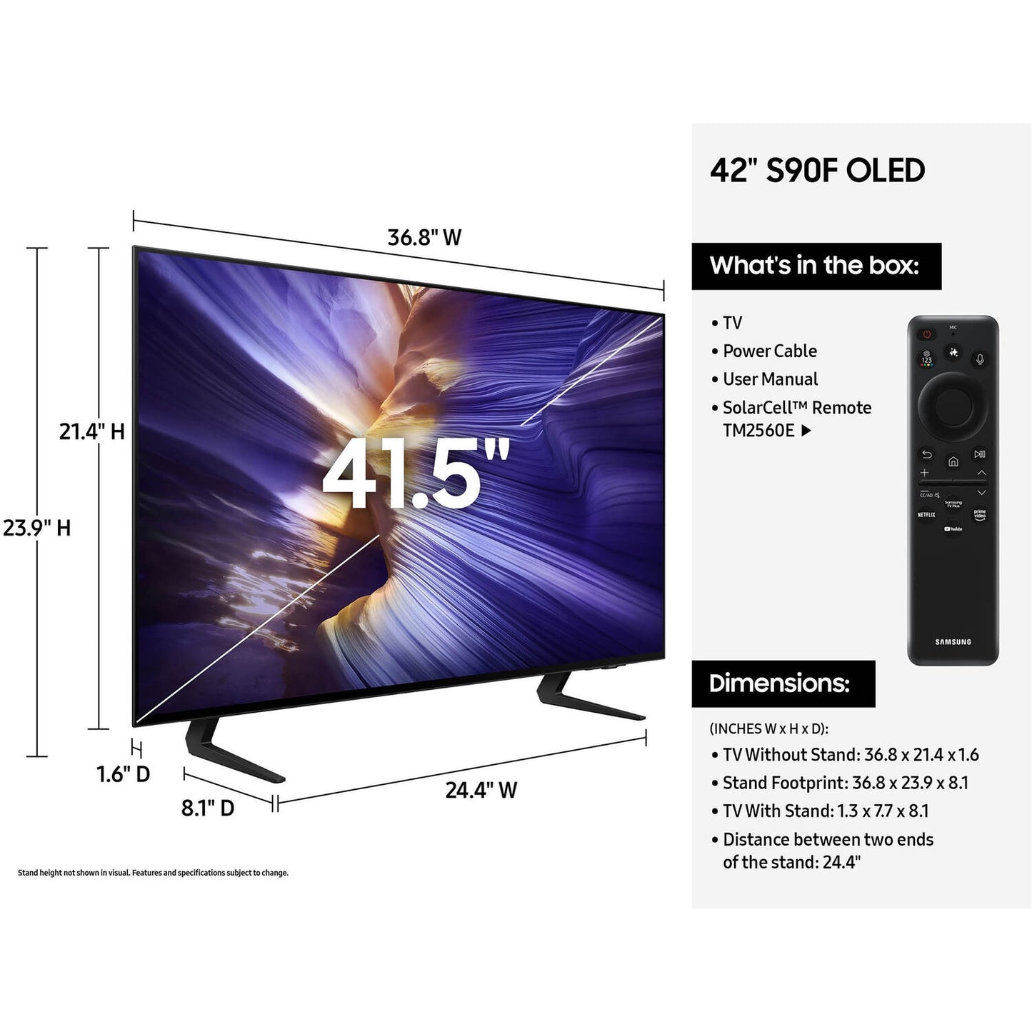 Samsung - 42” Class S90F Series OLED 4K UHD SamsungVision AI Smart Tizen TV (2025) QN42S90FAEXZA