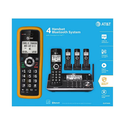AT&T 4-Handset Cordless Phone with Unsurpassed Range with Bluetooth Connect to Cell and Smart Call Blocker and Answering System DLP73450