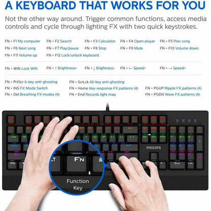 Philips SPK8403 Wired Mechanical Gaming Keyboard, FX & Key Light Maps Anti-Ghosting