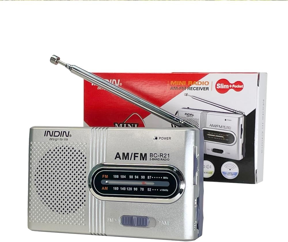 INDIN BC-R21 AM/FM Pocket Radio – Battery Operated Portable Radio with Built-in Loud Speaker