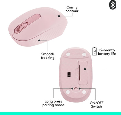 Logitech M196 Compact Ambidextrous Bluetooth Wireless Mouse - Rose 910-007439