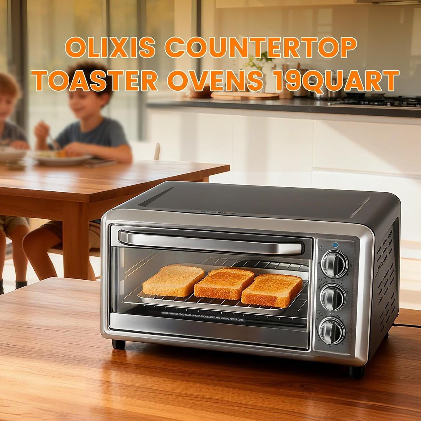 OLIXIS Toaster Ovens Countertop 19Quart, Up to 450°F, Bake, Toast, Broiler, Pizza and Warm, 1300W KX-P01-18L-SR
