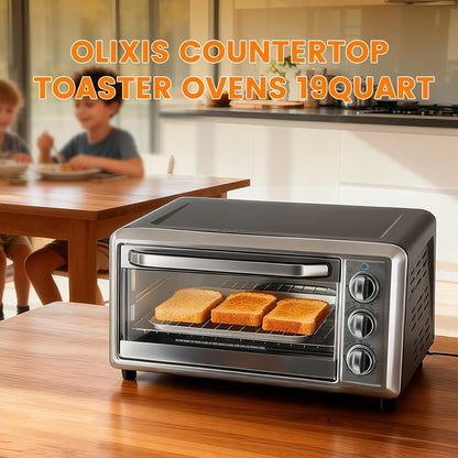 OLIXIS Toaster Ovens Countertop 19Quart, Up to 450°F, Bake, Toast, Broiler, Pizza and Warm, 1300W KX-P01-18L-SR