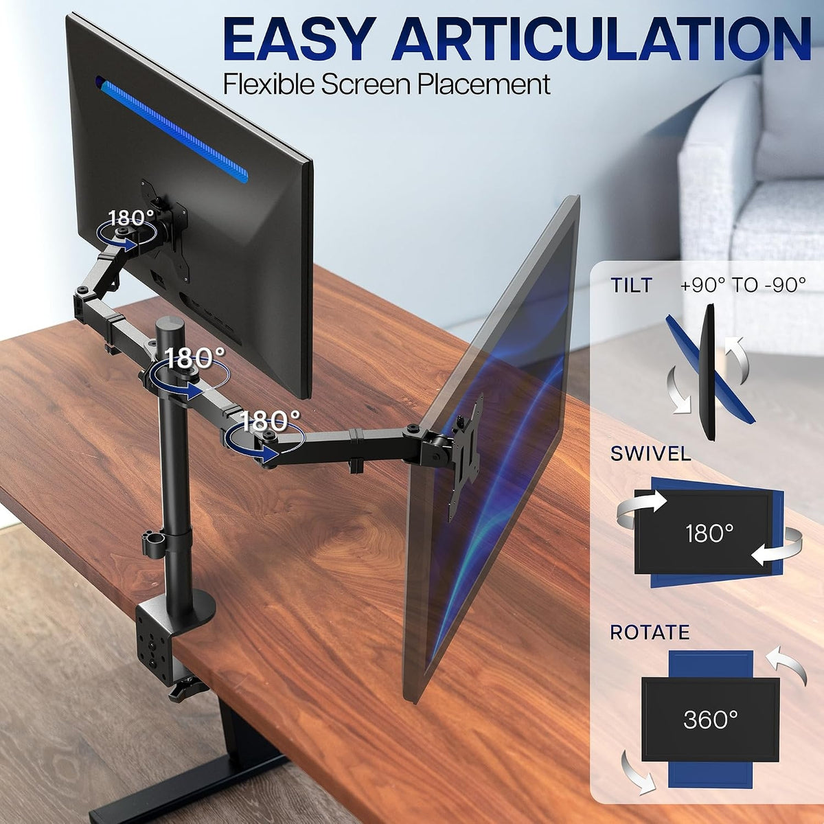 VIVO Dual Monitor Desk Mount, Holds 2 Computer Screens up to 30 inches and 22lbs Each Black, STAND-V002