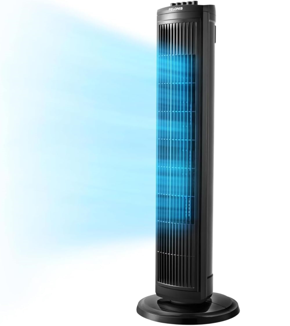 PELONIS 30 Inch Oscillating Tower Fan with 3 Speed Settings and Auto-off Timer, Standing Fan Black PFT28A2BBB