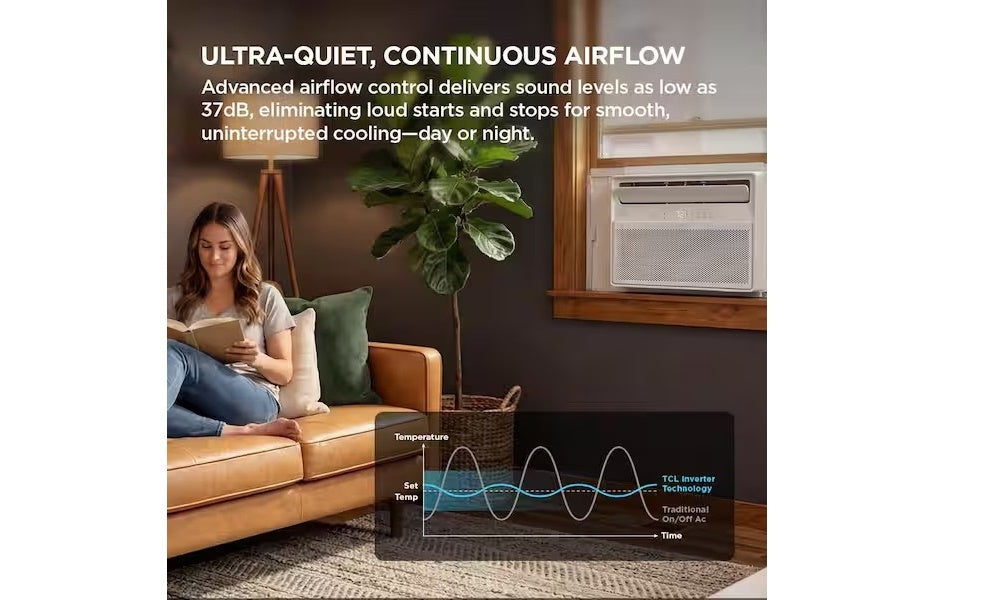 TCL 18,000 BTU Q-Series Ultra-Quiet Inverter Smart Window AC, Cools 1,000 Sq. Ft., with Wi-Fi, Remote T18WQ2S