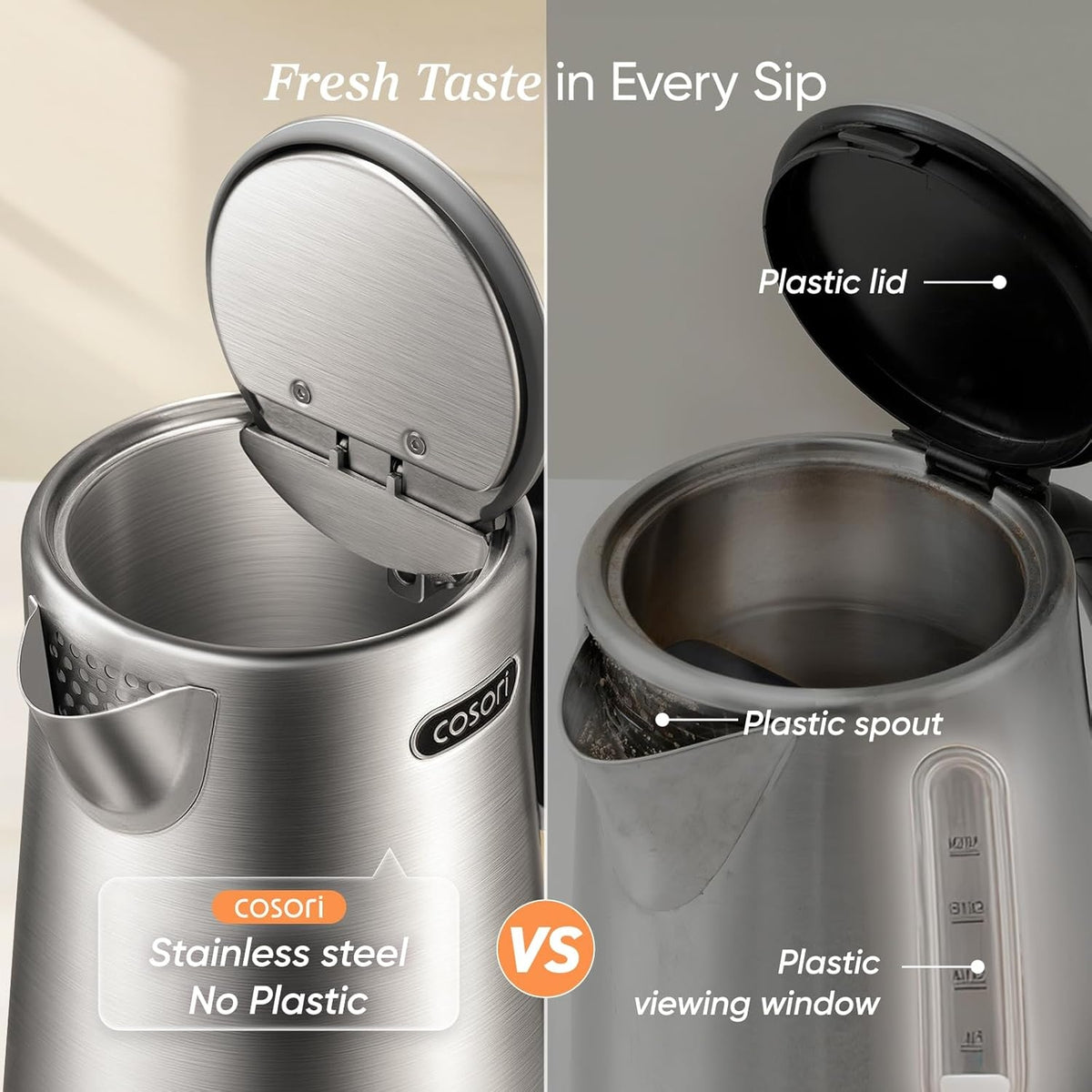 Cosori Stainless Steel Electric Kettle with Temperature Control, 1.7L CEK-S153-VUS
