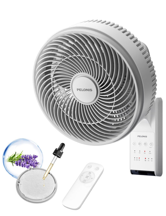 Pelonis 9" Oscillating Wall Fan with Remote Control - 33ft Airflow & 3 Speed Settings PSFW16R2AWW