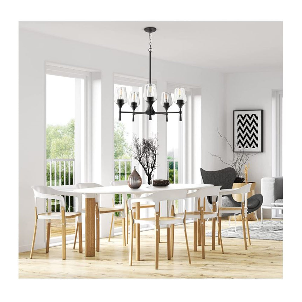 Sunset Stella 5-Light Black Chandelier 100W w/ Glass Shades F27035-31
