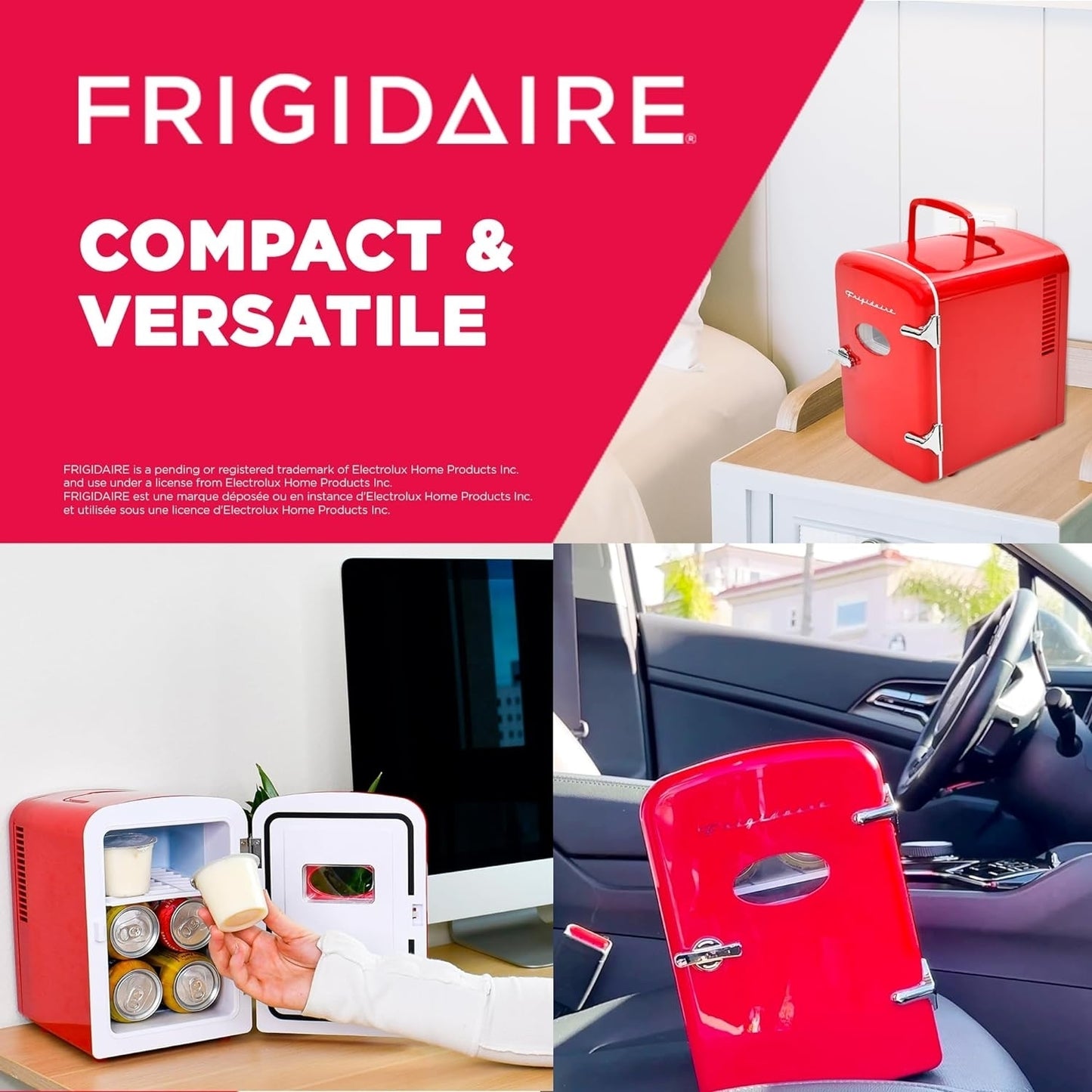 Frigidaire Portable Retro 6-can/4L Mini Fridge EFMIS129-RED, Includes 110V home power cord & 12V DC car adapter