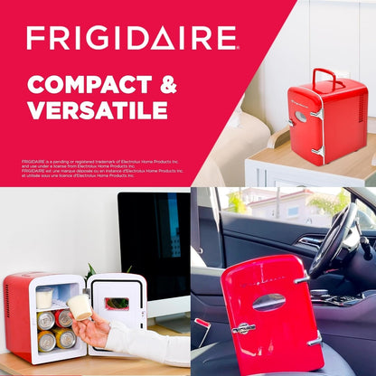 Frigidaire Portable Retro 6-can/4L Mini Fridge EFMIS129-RED, Includes 110V home power cord & 12V DC car adapter