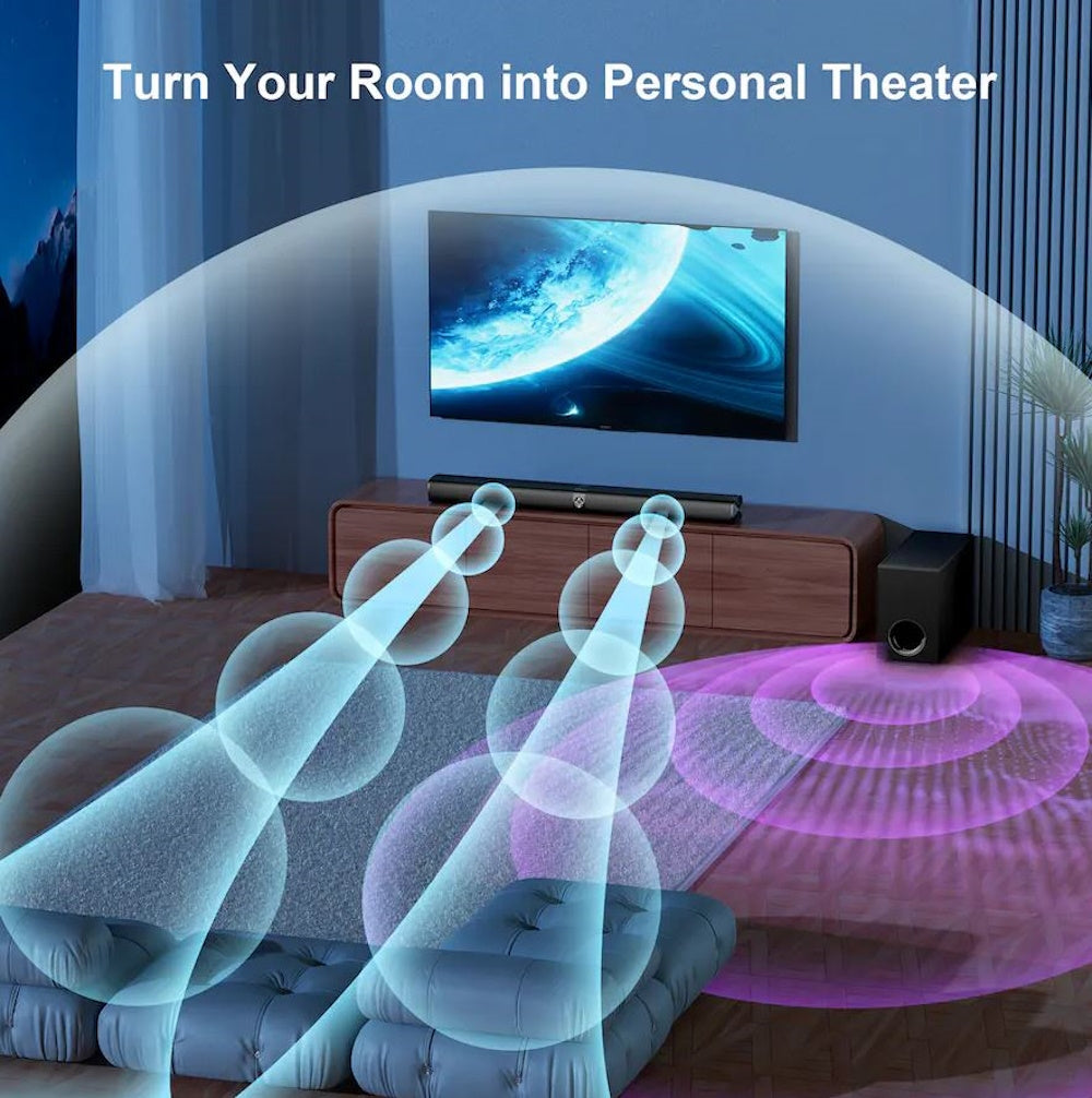 MOVSSOU 120W Sound Bar with Subwoofer 5.0 Bluetooth Soundbar for Smart TV KY8000E