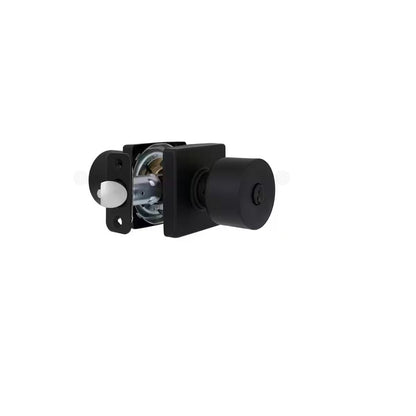 Ridgeway Matte Black Keyed Entry Door Knob with Square Rose Featuring Dual Keyway