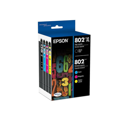 Epson T802XL/T802 Black High Yield & Cyan/Magenta/Yellow Standard Yield Ink Cartridge