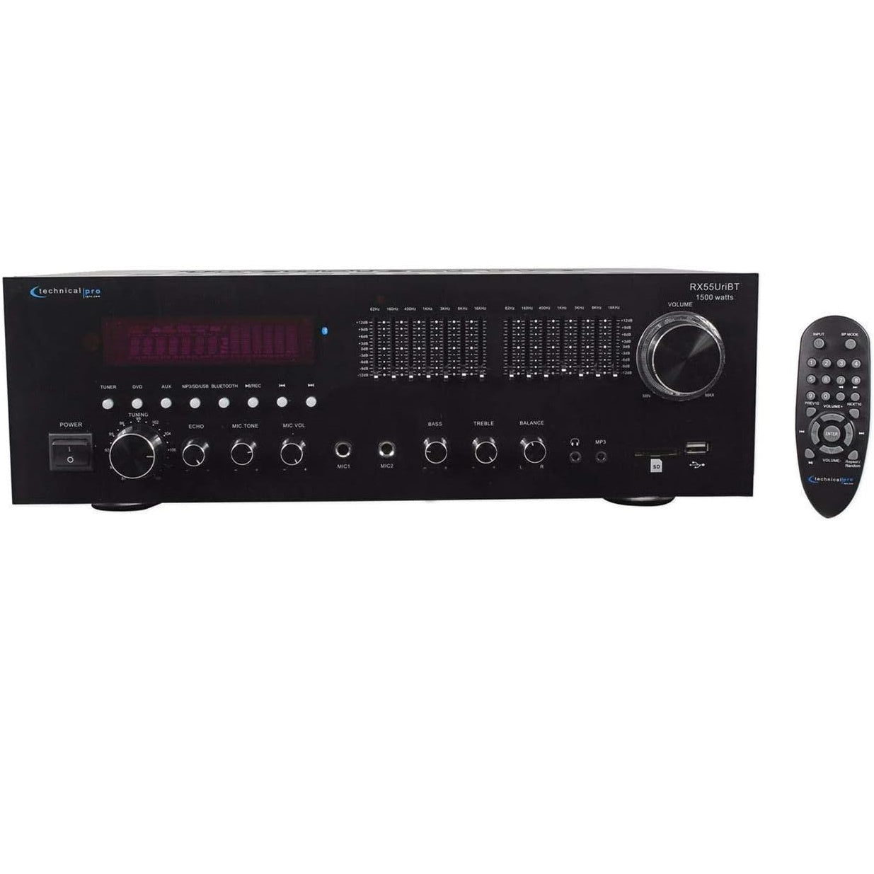 Technical Pro RX55URIBT 1500W Pro Audio Receiver w/Bluteooth +USB/SD+ 7-Band EQ