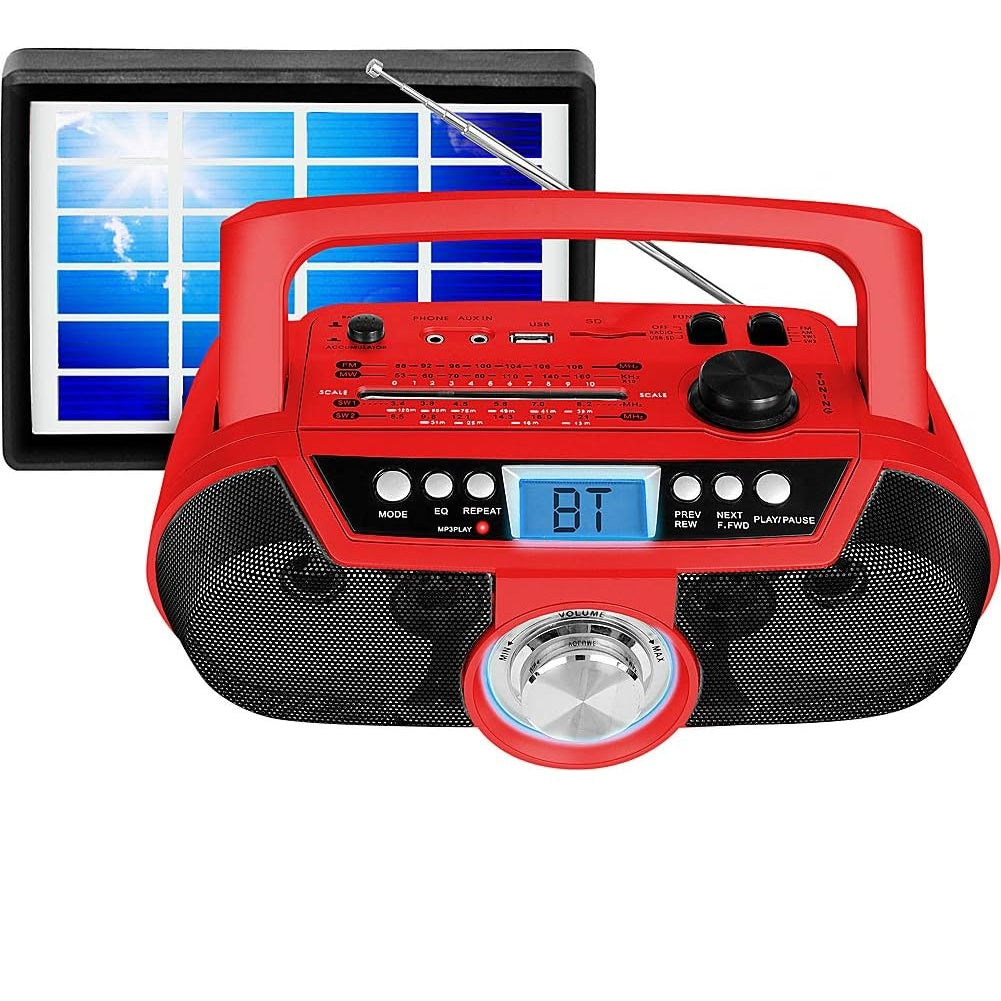 Technical Pro Rechargeable Bluetooth Portable Solar Powered Speaker with USB /SD Inputs Red