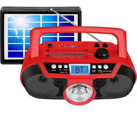 Technical Pro Rechargeable Bluetooth Portable Solar Powered Speaker with USB /SD Inputs Red