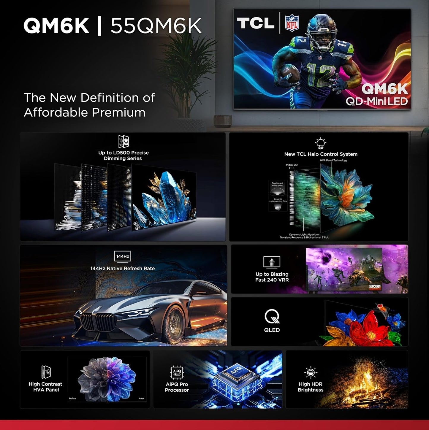 TCL - 55" QM6K Series 4K UHD HDR QD Mini LED Smart TV with Google TV (2025) 55QM6K