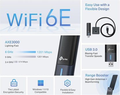 TP-Link Archer TXE50UH AXE3000 Tri-Band Wi-Fi 6E USB Adapter